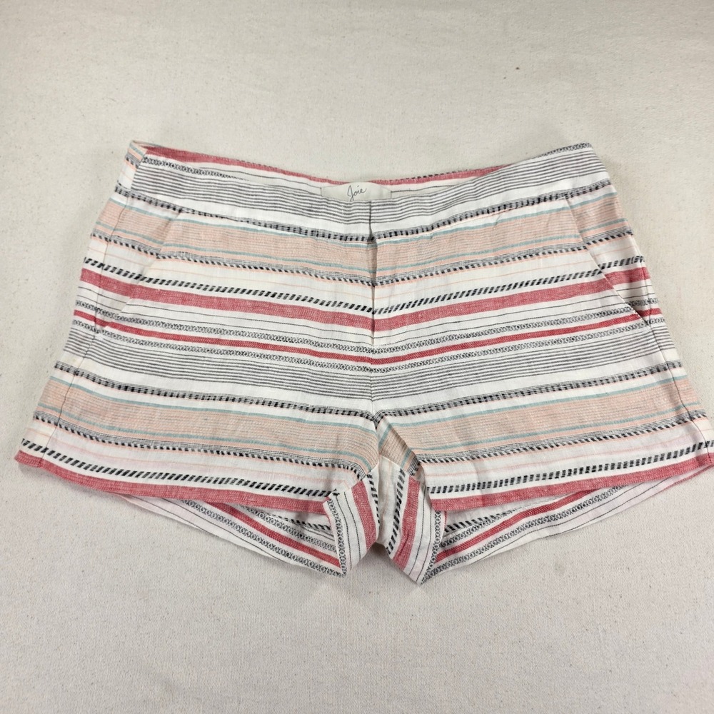 Joie Womens Multi Color Striped Linen Blend Shorts Size 4 Red Blue Orange